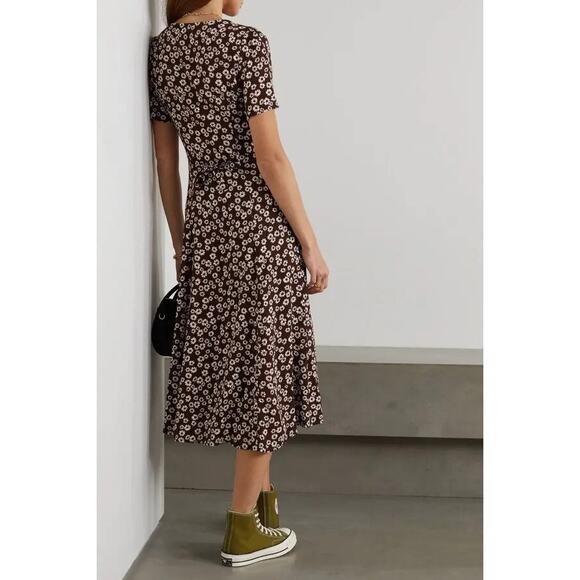 Reformation Brown White Floral Locklin Slit Midi Dress Size 2 - Picture 3 of 8